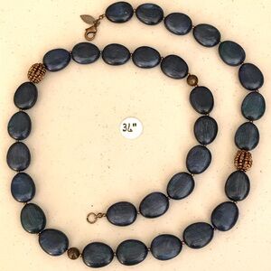 Blue Wood & Copper Necklace, 36”